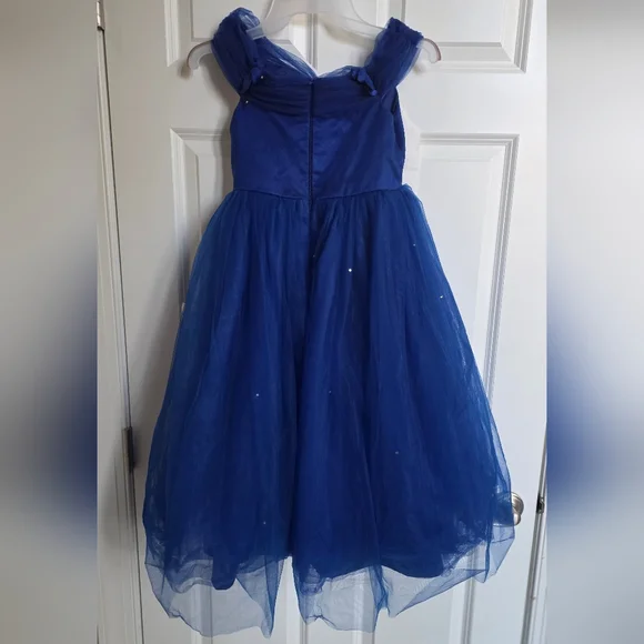 Royal Blue Tulle Party Dress Size 6–7Y Elegant Off-Shoulder Flower Girl Gown - Picture 7 of 9